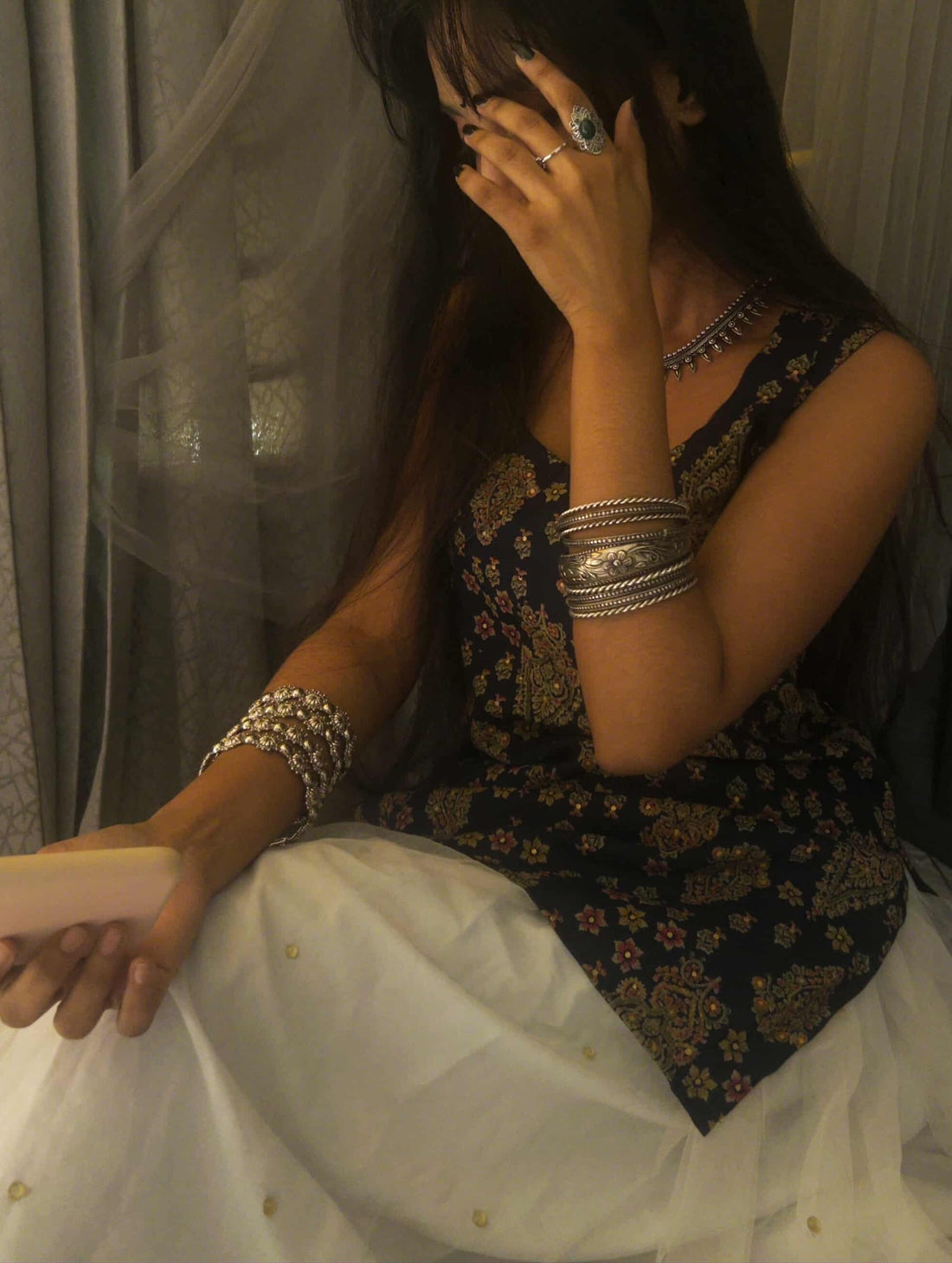 Navy Blue Paisley Short Kurti