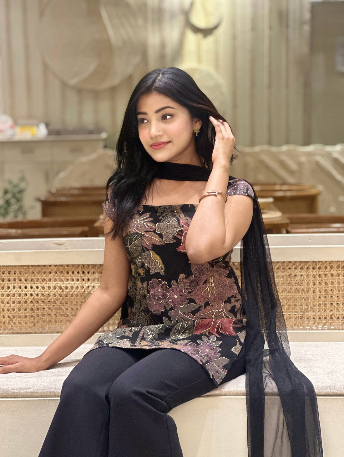 Beautiful Black Floral Kurti